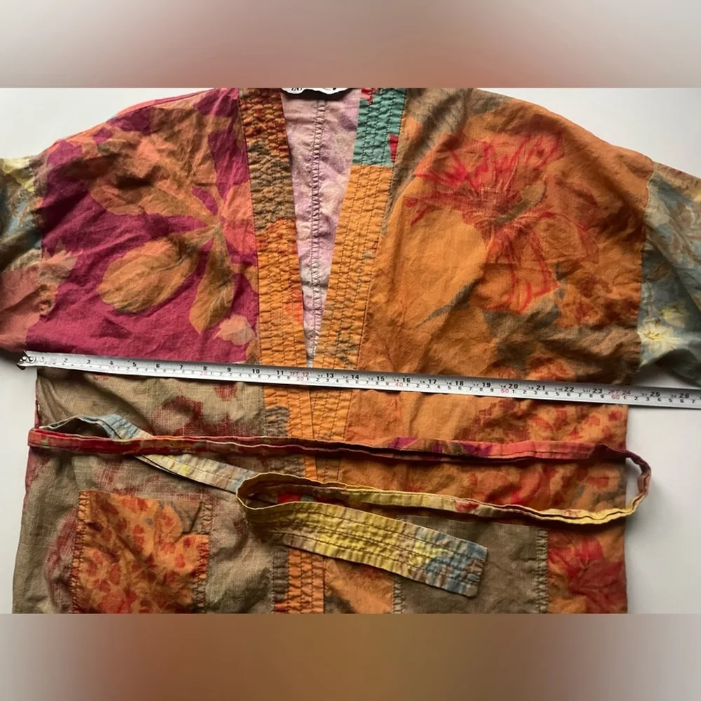 ZARA Patchwork Kimono Jacket Belted SashBoho Artisan Floral Print m /L - Picture 7 of 11